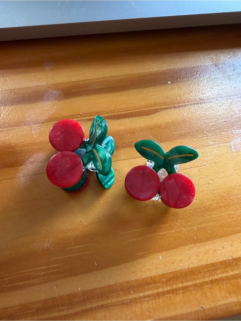 Green and Red Cherry Clip-On Earrings - Playful Women’s Accessory